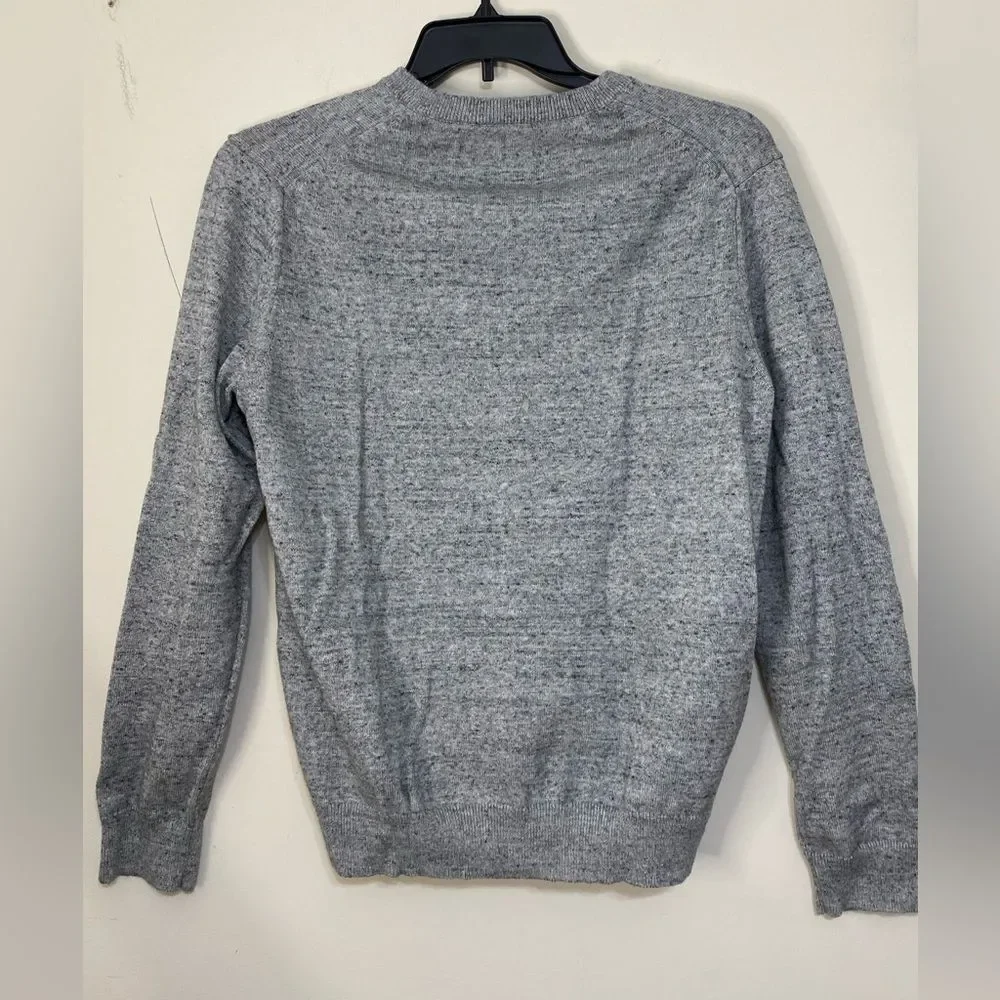 Express V-Neck Sweater Pullover Embroidered Logo Gray Cotton men’s  Size L